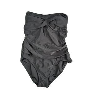 Kona Sol One Piece Swimsuit Womens Large Black Tummy Control Full Coverage NWT